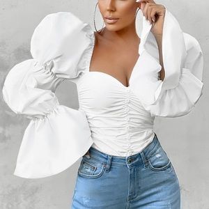 White puff sleeve bodysuit